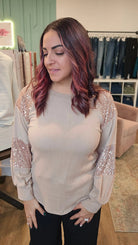 Shop Twilight Sparkle Top - Champagne-Sweater at Ruby Joy Boutique, a Women's Clothing Store in Pickerington, Ohio