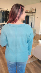 Shop V-Neck Ribbed Top - Dusty Teal- at Ruby Joy Boutique, a Women's Clothing Store in Pickerington, Ohio