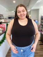 Shop V-Neck Sleeveless Bodysuit - Black-Bodysuit at Ruby Joy Boutique, a Women's Clothing Store in Pickerington, Ohio