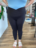 Shop V-Waistband Capri Leggings with Pockets-Leggings at Ruby Joy Boutique, a Women's Clothing Store in Pickerington, Ohio