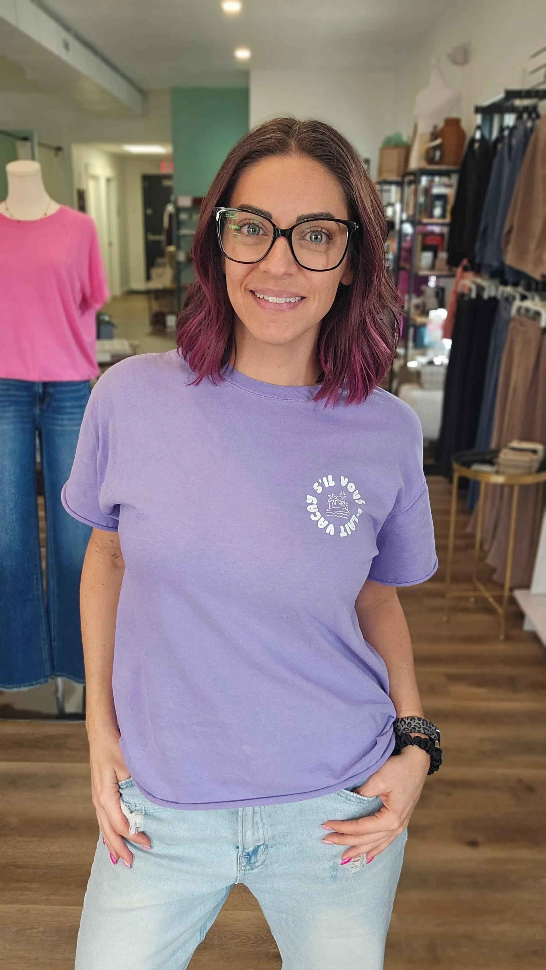 Shop Vacay S'il Vous Plait Graphic Tee- at Ruby Joy Boutique, a Women's Clothing Store in Pickerington, Ohio