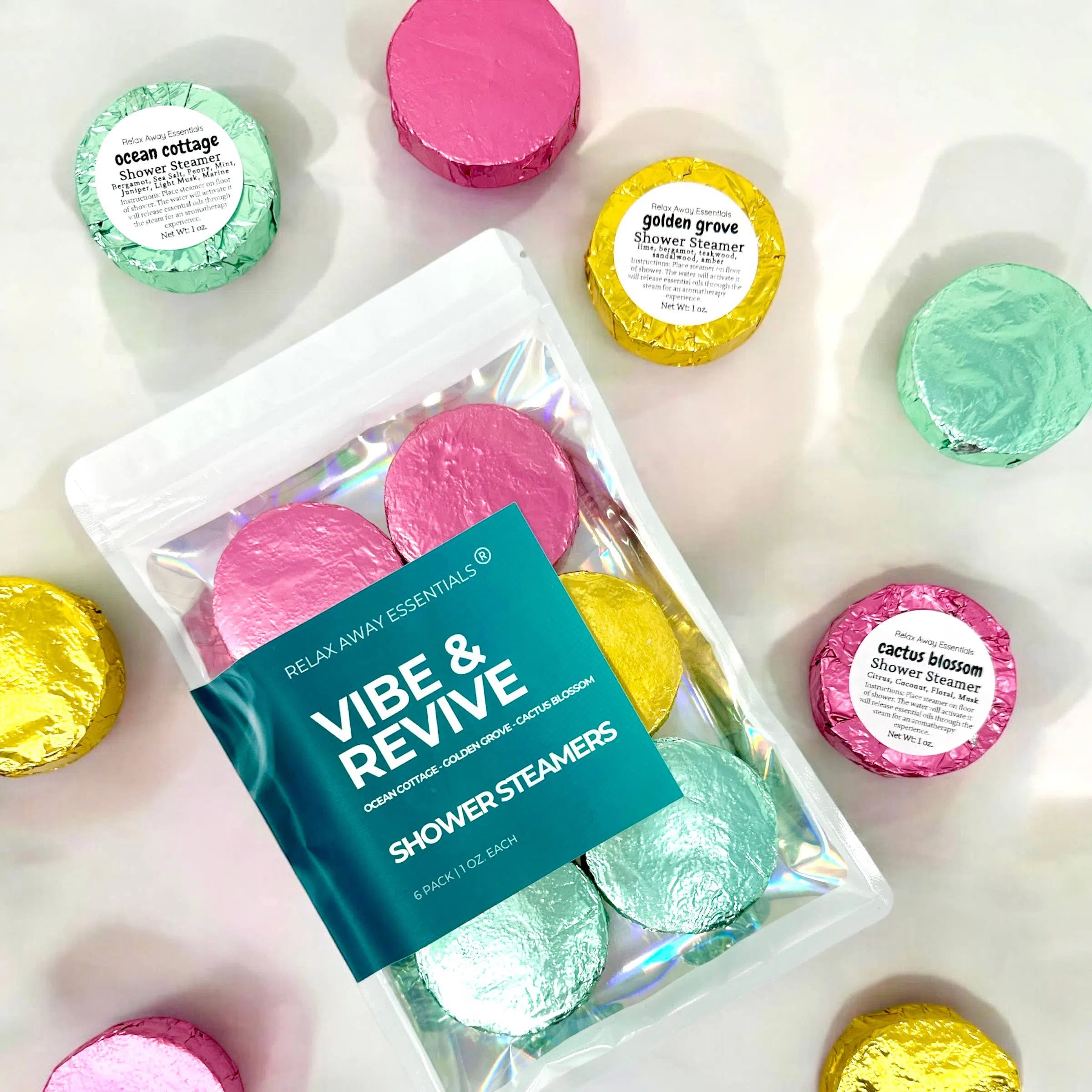 Shop Vibe and Revive Shower Steamers 6 Pack - Made in USA- at Ruby Joy Boutique, a Women's Clothing Store in Pickerington, Ohio