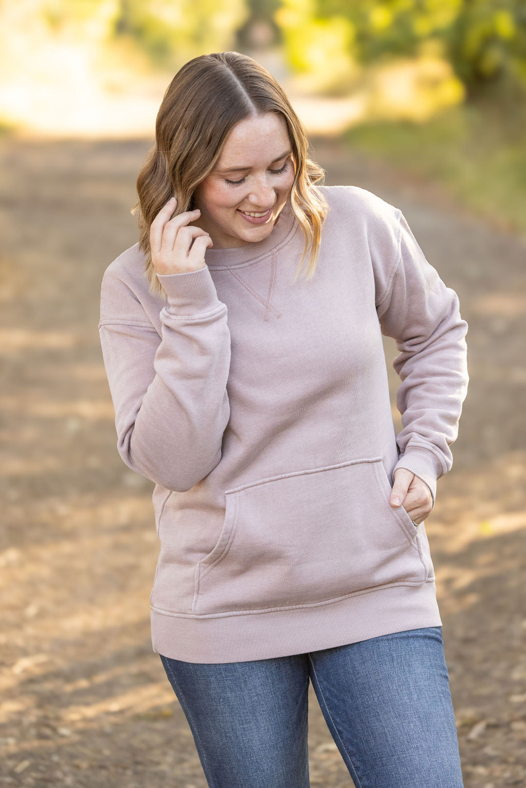 Shop Vintage Wash Pocket Pullover - Blush Pebble-clothing at Ruby Joy Boutique, a Women's Clothing Store in Pickerington, Ohio