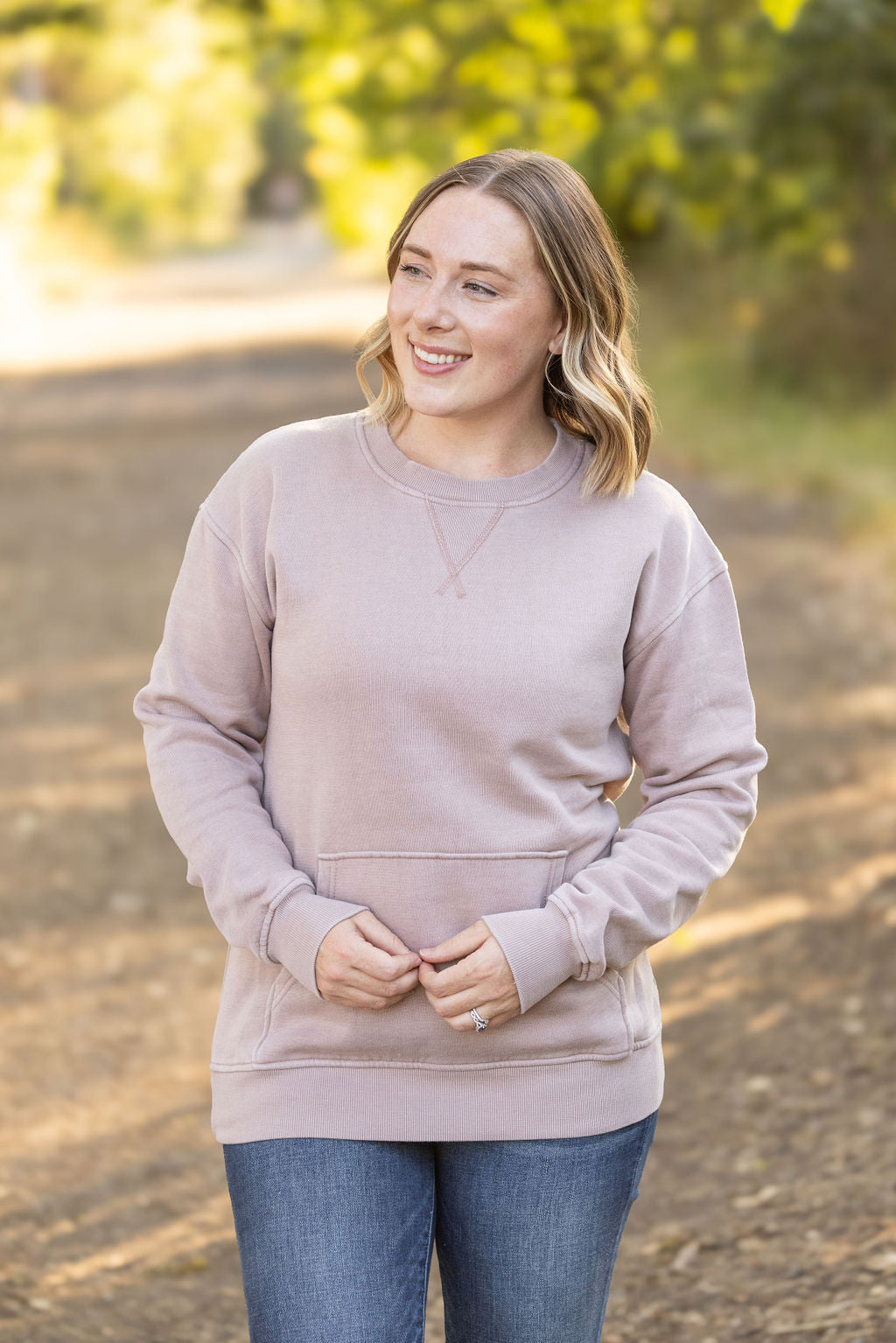 Shop Vintage Wash Pocket Pullover - Blush Pebble-clothing at Ruby Joy Boutique, a Women's Clothing Store in Pickerington, Ohio