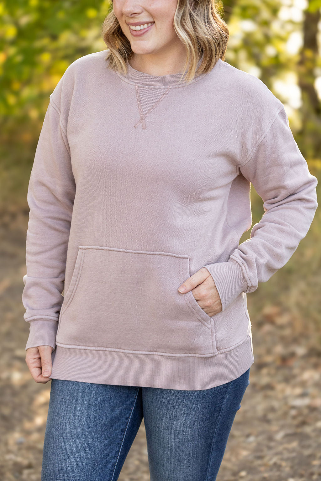 Shop Vintage Wash Pocket Pullover - Blush Pebble-clothing at Ruby Joy Boutique, a Women's Clothing Store in Pickerington, Ohio