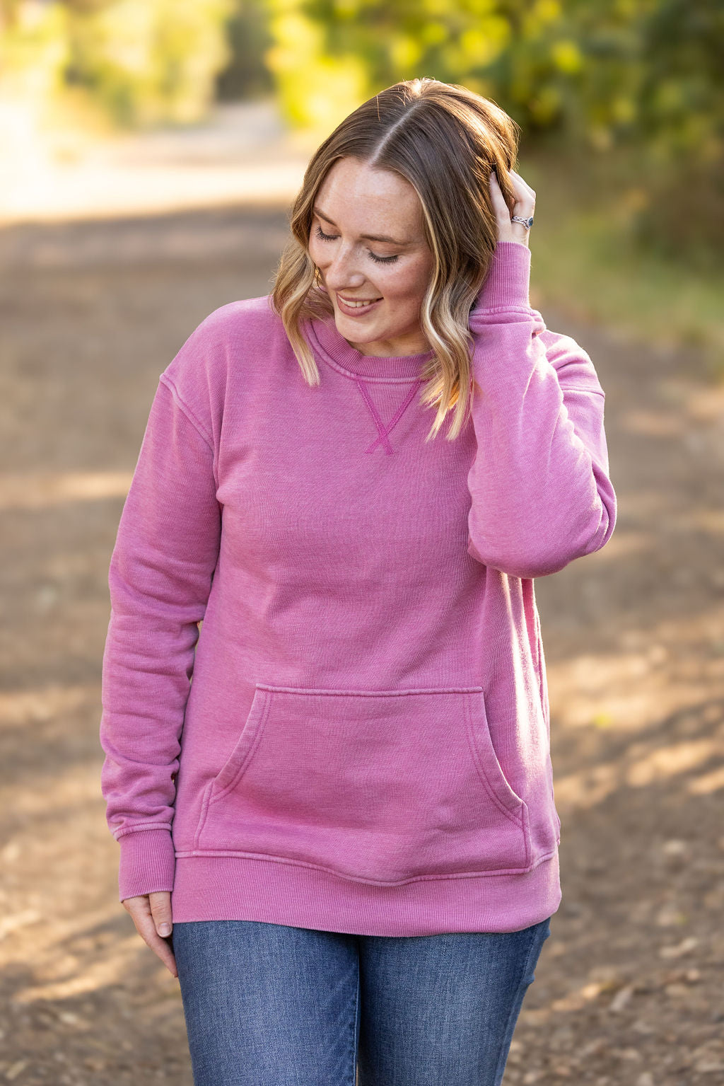 Shop Vintage Wash Pocket Pullover - Mulberry-clothing at Ruby Joy Boutique, a Women's Clothing Store in Pickerington, Ohio