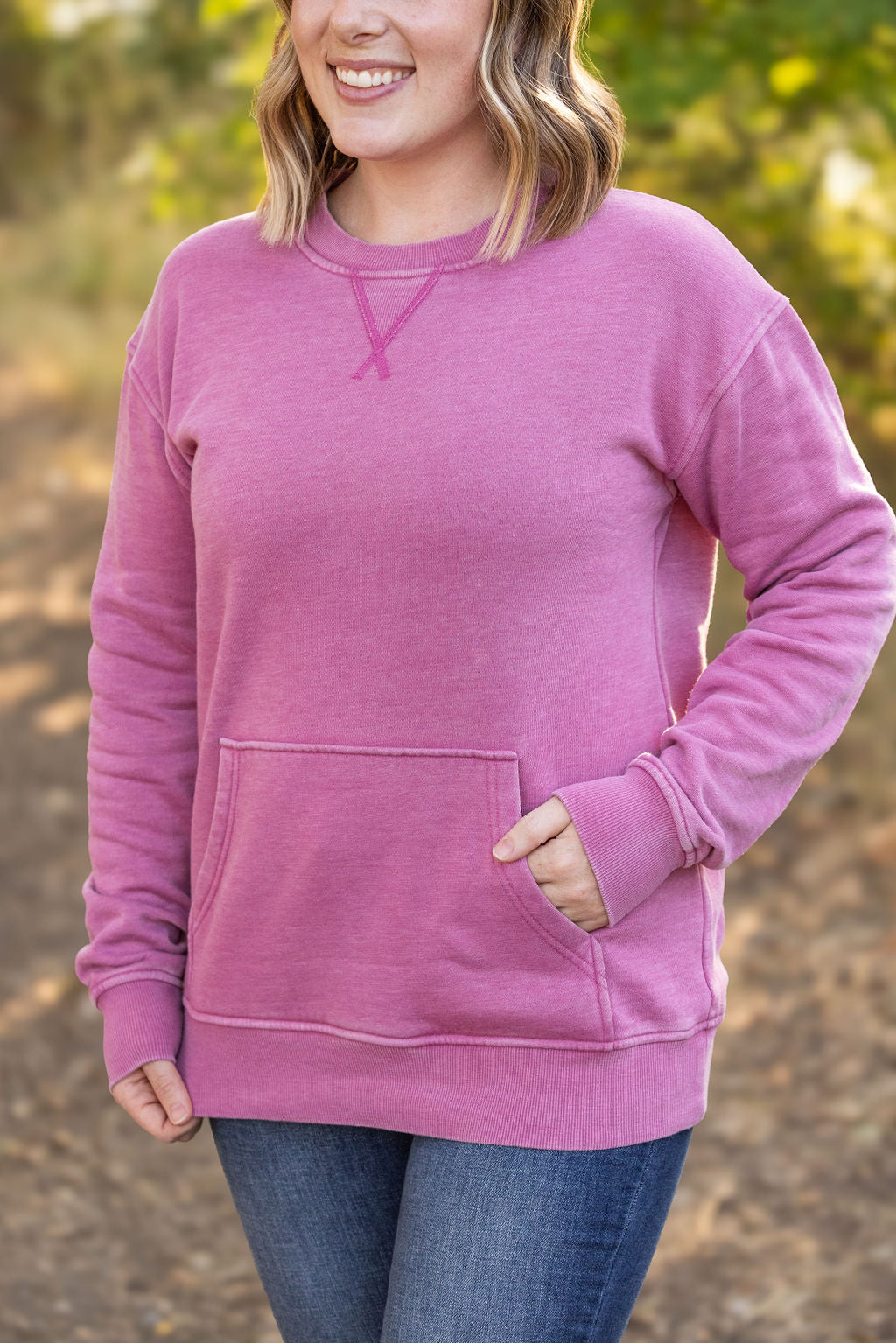 Shop Vintage Wash Pocket Pullover - Mulberry-clothing at Ruby Joy Boutique, a Women's Clothing Store in Pickerington, Ohio