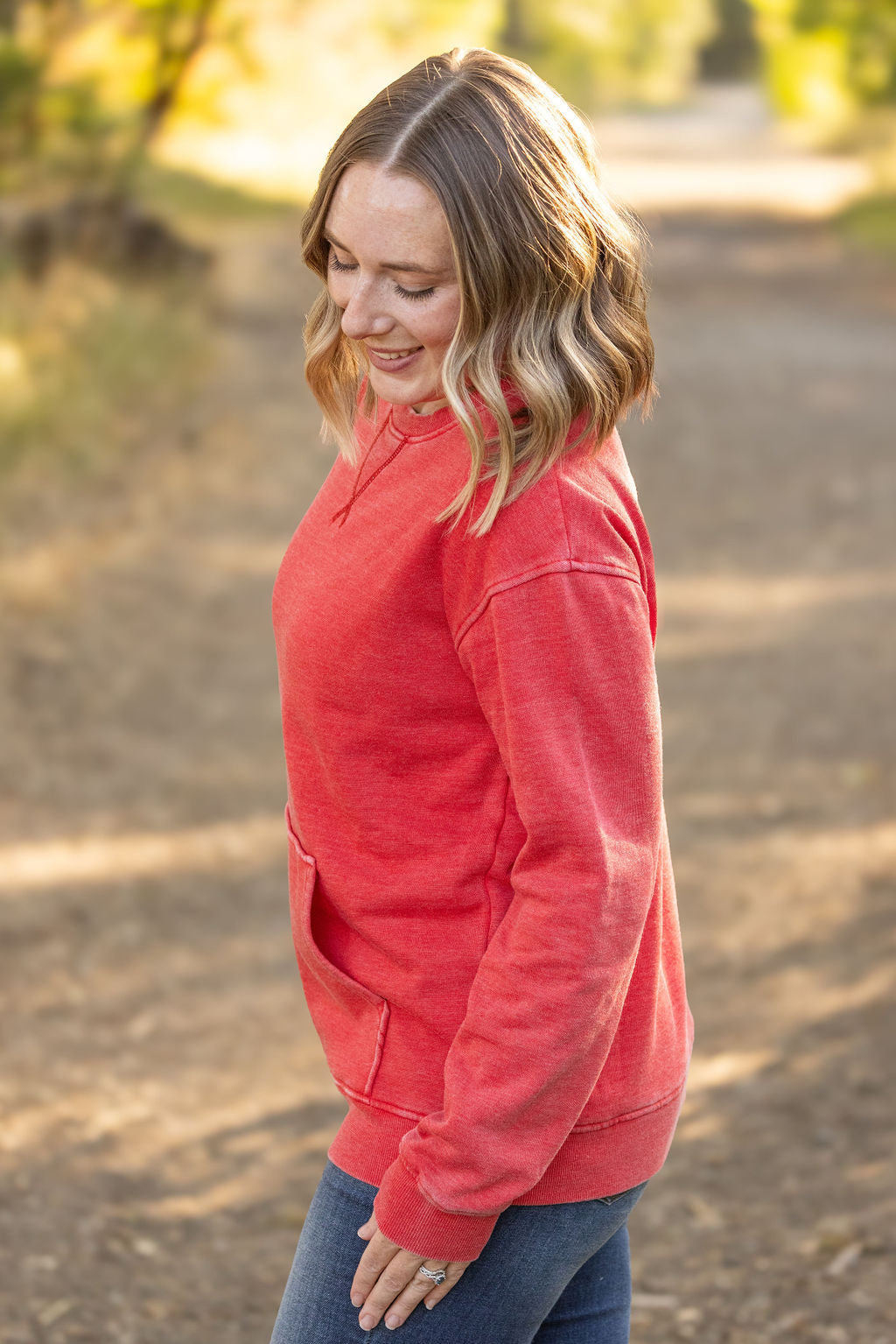 Shop Vintage Wash Pocket Pullover - Red-clothing at Ruby Joy Boutique, a Women's Clothing Store in Pickerington, Ohio