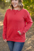 Shop Vintage Wash Pocket Pullover - Red-clothing at Ruby Joy Boutique, a Women's Clothing Store in Pickerington, Ohio