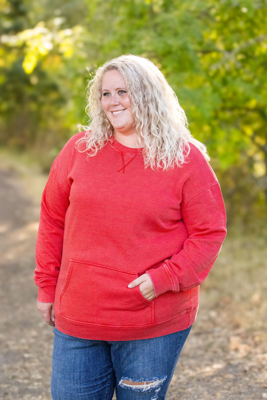 Shop Vintage Wash Pocket Pullover - Red-clothing at Ruby Joy Boutique, a Women's Clothing Store in Pickerington, Ohio