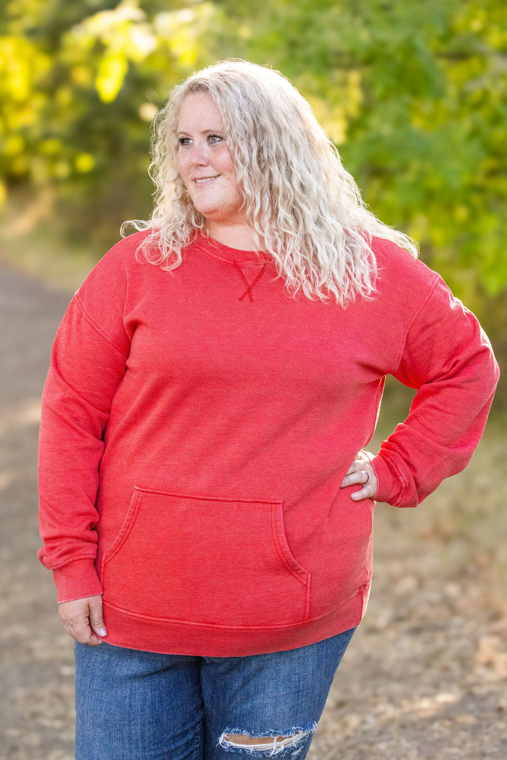 Shop Vintage Wash Pocket Pullover - Red-clothing at Ruby Joy Boutique, a Women's Clothing Store in Pickerington, Ohio