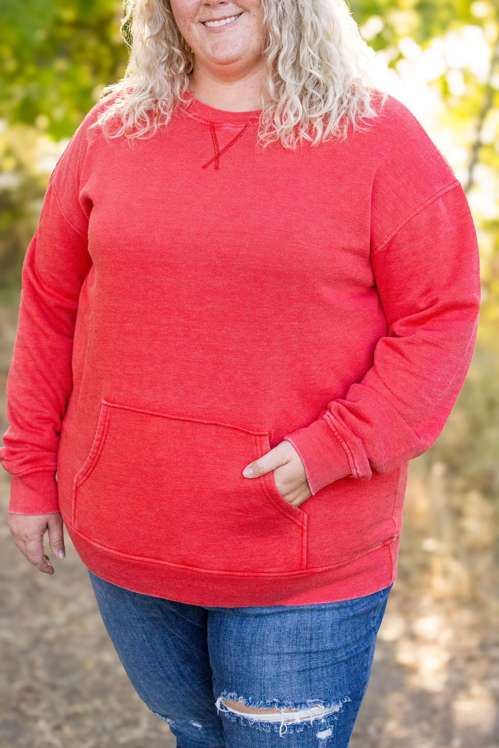 Shop Vintage Wash Pocket Pullover - Red-clothing at Ruby Joy Boutique, a Women's Clothing Store in Pickerington, Ohio