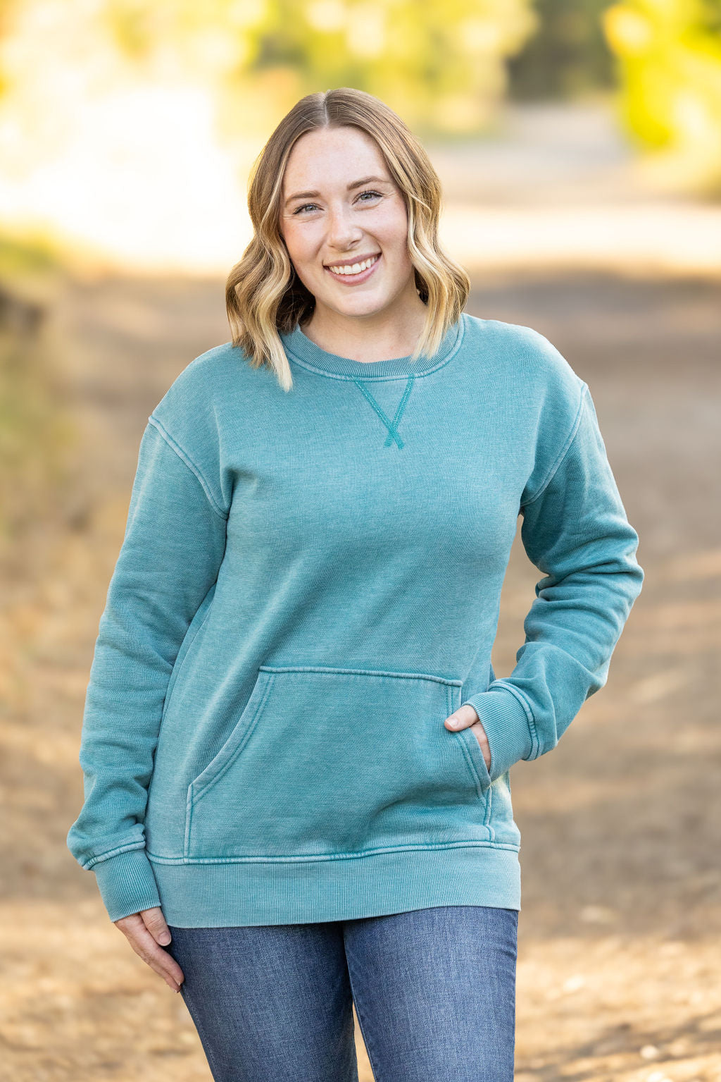 Shop Vintage Wash Pocket Pullover - Teal-clothing at Ruby Joy Boutique, a Women's Clothing Store in Pickerington, Ohio