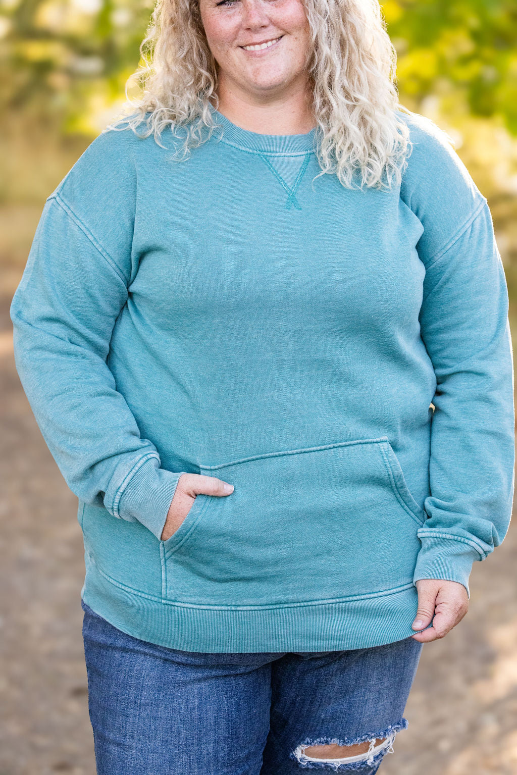 Shop Vintage Wash Pocket Pullover - Teal-clothing at Ruby Joy Boutique, a Women's Clothing Store in Pickerington, Ohio