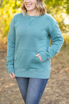 Shop Vintage Wash Pocket Pullover - Teal-clothing at Ruby Joy Boutique, a Women's Clothing Store in Pickerington, Ohio