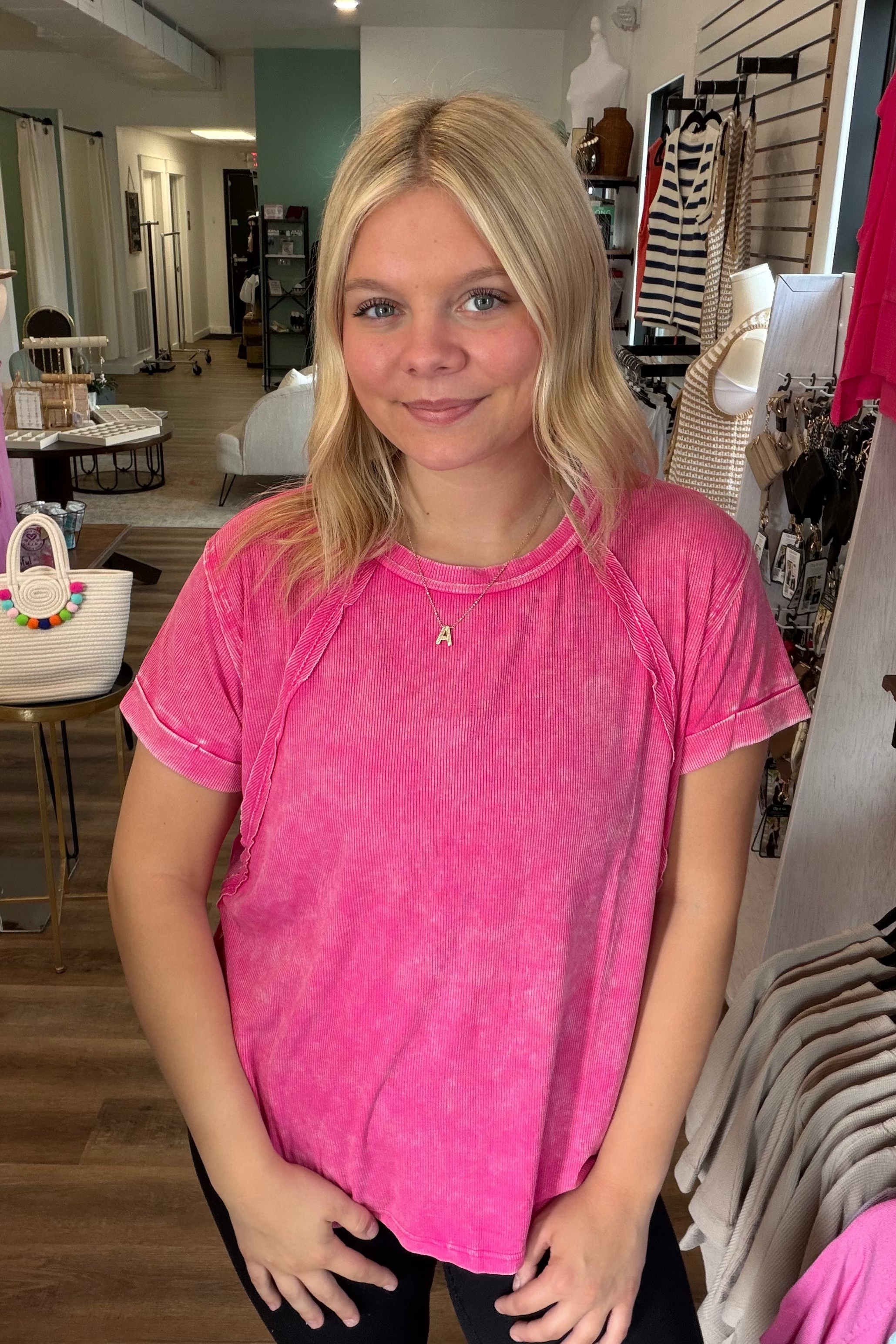 Shop Washed Ribbed Oversized Tee - Hot Pink- at Ruby Joy Boutique, a Women's Clothing Store in Pickerington, Ohio