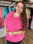 Shop Washed Ribbed Oversized Tee - Hot Pink- at Ruby Joy Boutique, a Women's Clothing Store in Pickerington, Ohio