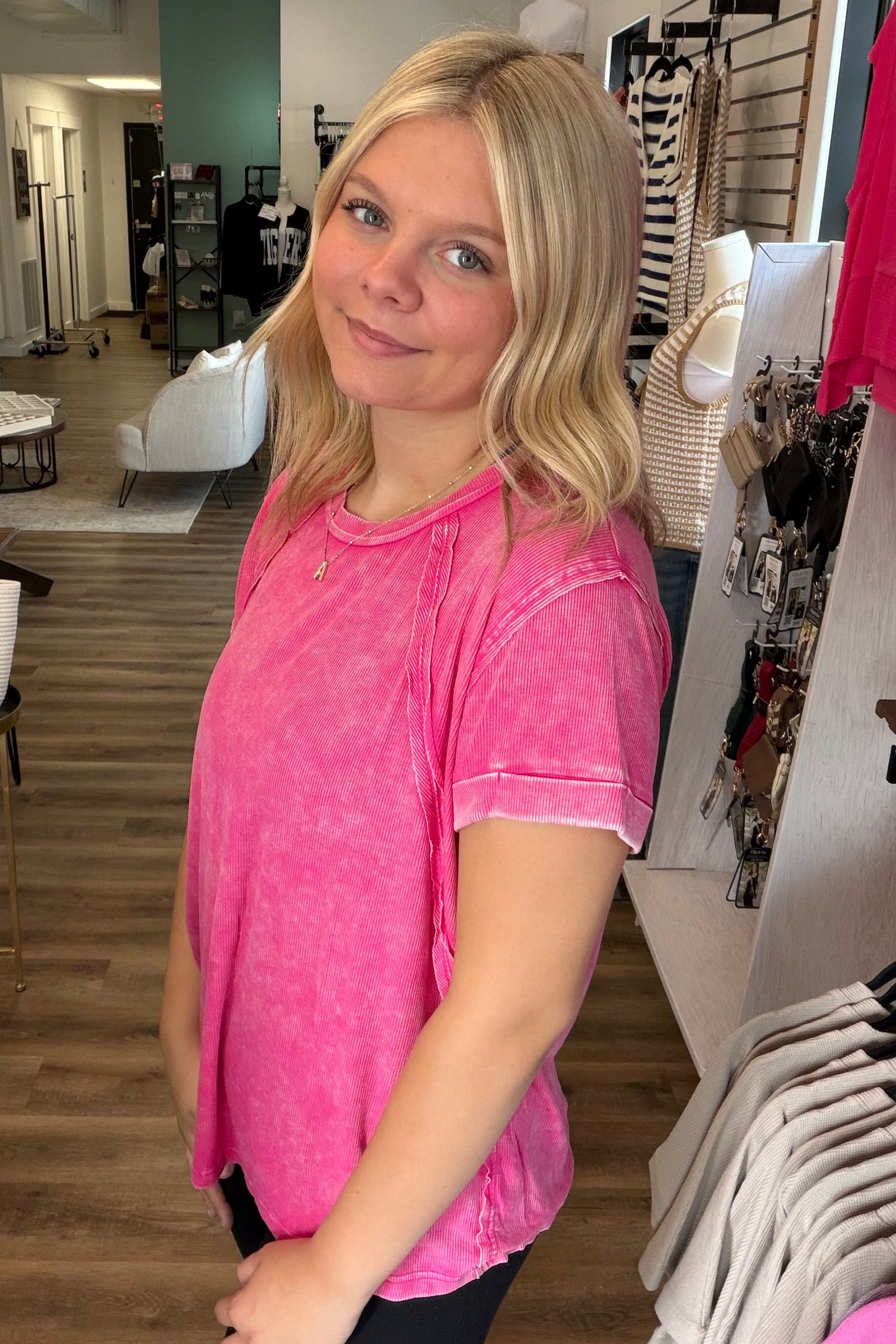 Shop Washed Ribbed Oversized Tee - Hot Pink- at Ruby Joy Boutique, a Women's Clothing Store in Pickerington, Ohio
