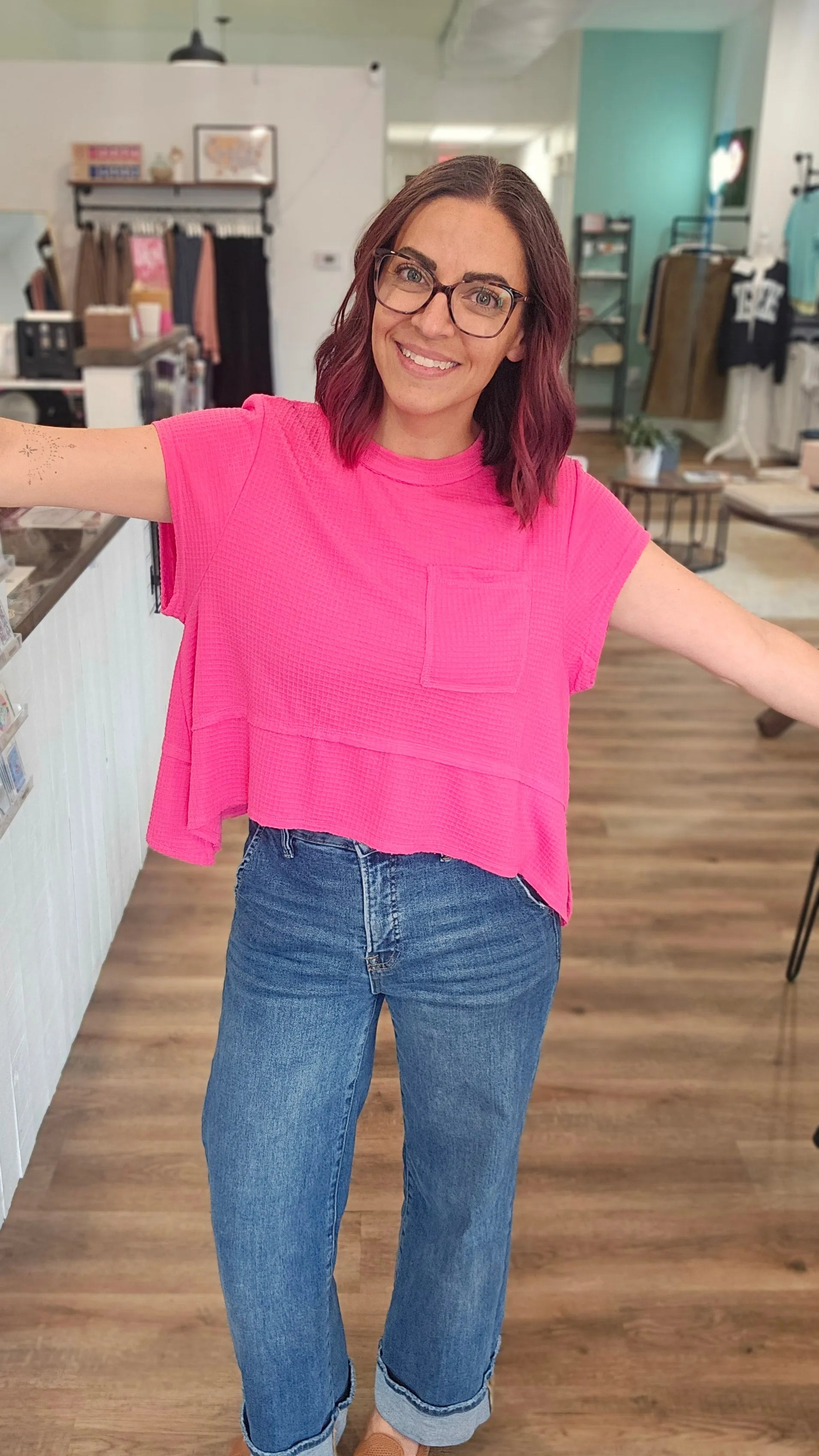 Shop Washed Ribbed Oversized Tee - Hot Pink- at Ruby Joy Boutique, a Women's Clothing Store in Pickerington, Ohio