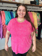 Shop Washed Ribbed Oversized Tee - Hot Pink- at Ruby Joy Boutique, a Women's Clothing Store in Pickerington, Ohio