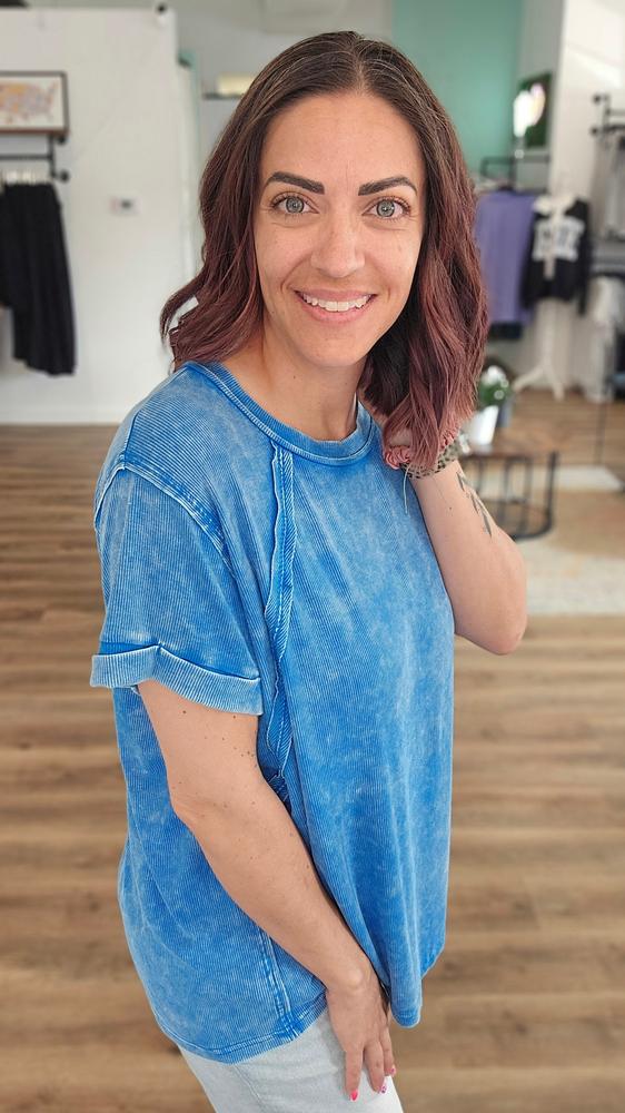 Shop Washed Ribbed Oversized Tee - Ocean Blue- at Ruby Joy Boutique, a Women's Clothing Store in Pickerington, Ohio
