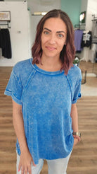 Shop Washed Ribbed Oversized Tee - Ocean Blue- at Ruby Joy Boutique, a Women's Clothing Store in Pickerington, Ohio