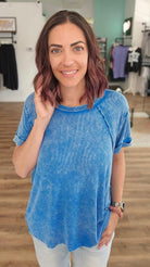 Shop Washed Ribbed Oversized Tee - Ocean Blue- at Ruby Joy Boutique, a Women's Clothing Store in Pickerington, Ohio