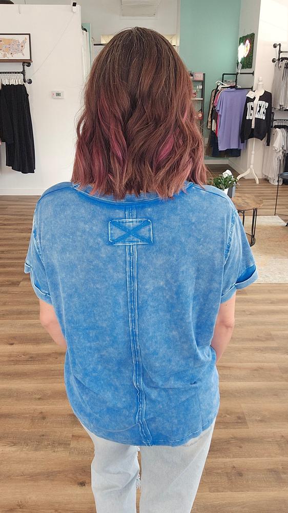 Shop Washed Ribbed Oversized Tee - Ocean Blue- at Ruby Joy Boutique, a Women's Clothing Store in Pickerington, Ohio