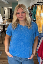 Shop Washed Ribbed Oversized Tee - Ocean Blue- at Ruby Joy Boutique, a Women's Clothing Store in Pickerington, Ohio