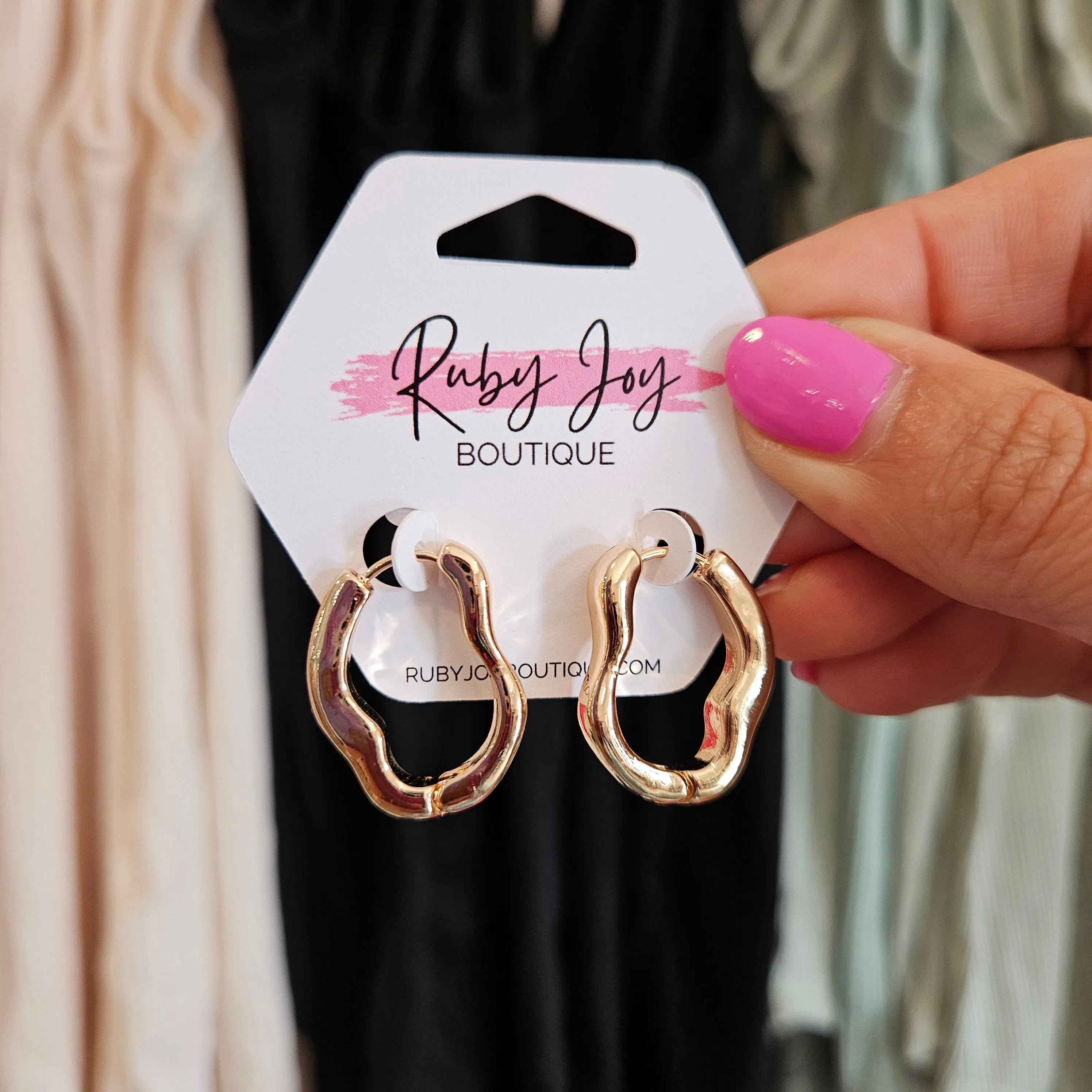 Shop Wavy Huggie Earrings-Earrings at Ruby Joy Boutique, a Women's Clothing Store in Pickerington, Ohio