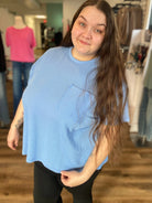 Shop Wavy Ribbed Short Sleeve Pocket Top - Cornflower Blue- at Ruby Joy Boutique, a Women's Clothing Store in Pickerington, Ohio