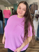 Shop Wavy Ribbed Short Sleeve Pocket Top - Violet- at Ruby Joy Boutique, a Women's Clothing Store in Pickerington, Ohio