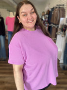 Shop Wavy Ribbed Short Sleeve Pocket Top - Violet- at Ruby Joy Boutique, a Women's Clothing Store in Pickerington, Ohio