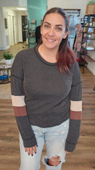 Shop Wavy Ribbed Stripe Sleeve Top-Shirts at Ruby Joy Boutique, a Women's Clothing Store in Pickerington, Ohio