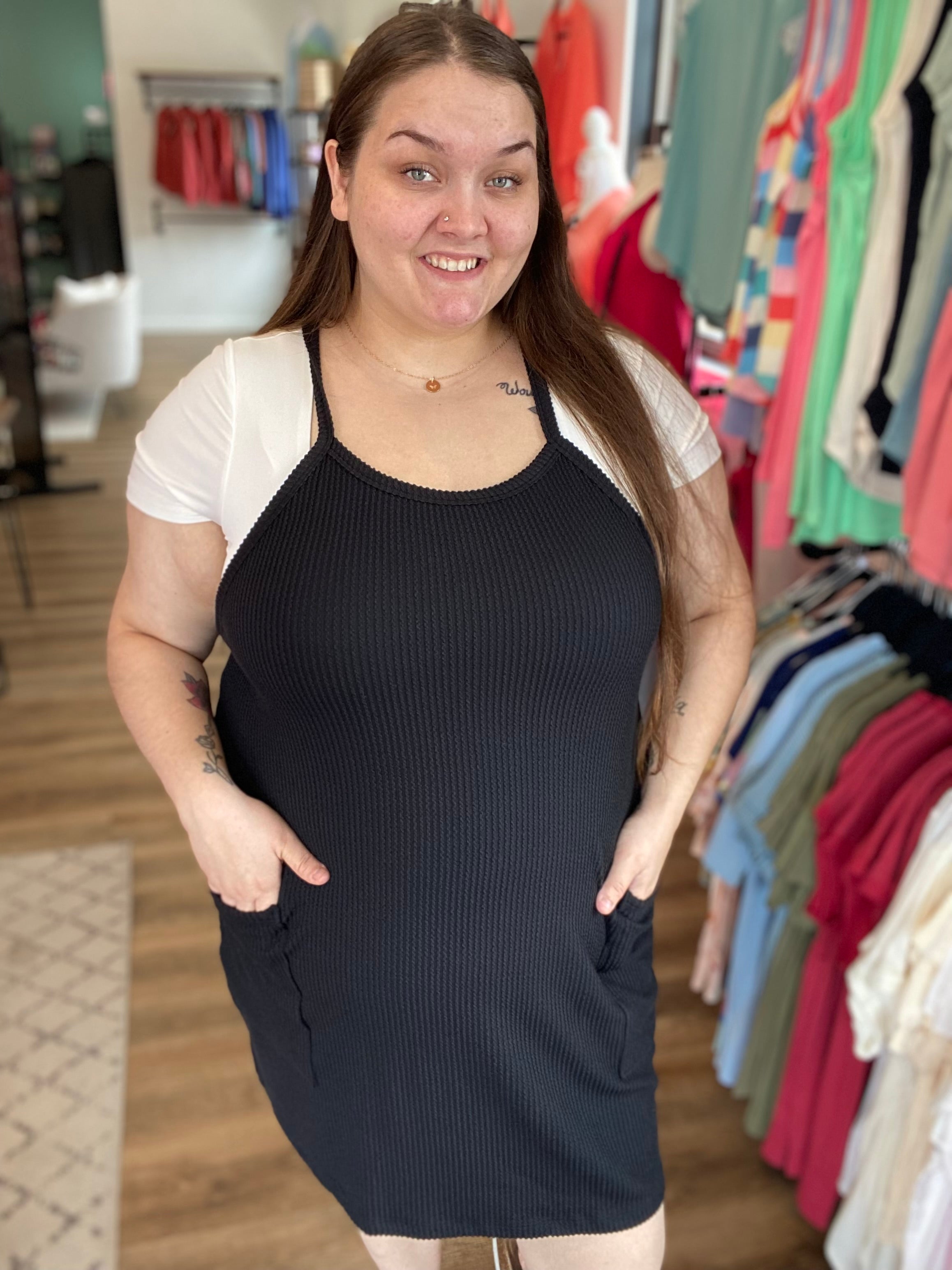 Wavy Ribbed Tank Dress | Black – Ruby Joy Boutique