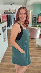 Shop Wavy Ribbed Tank Dress | Hunter Green-Casual Dress at Ruby Joy Boutique, a Women's Clothing Store in Pickerington, Ohio