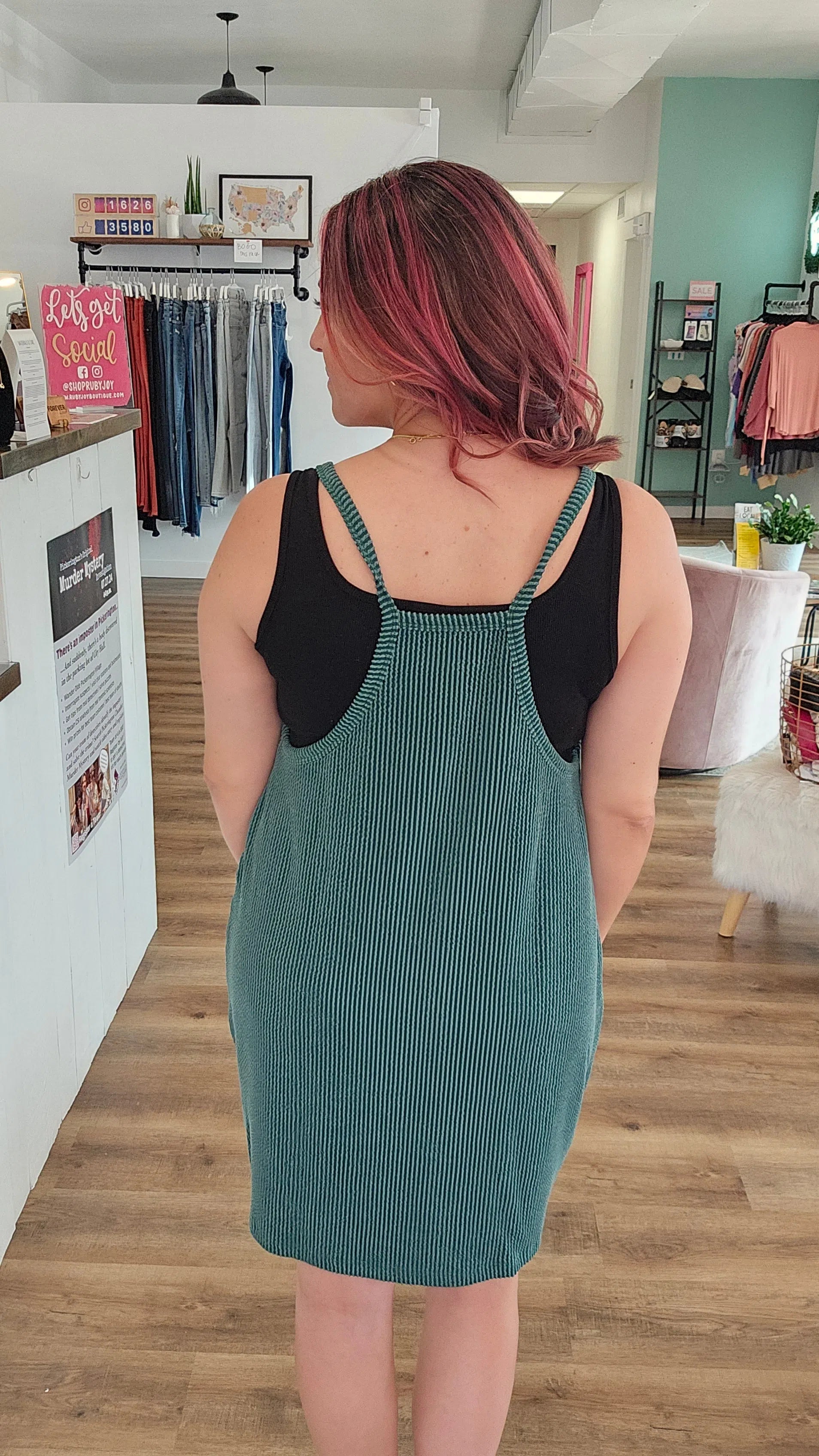 Shop Wavy Ribbed Tank Dress | Hunter Green-Casual Dress at Ruby Joy Boutique, a Women's Clothing Store in Pickerington, Ohio