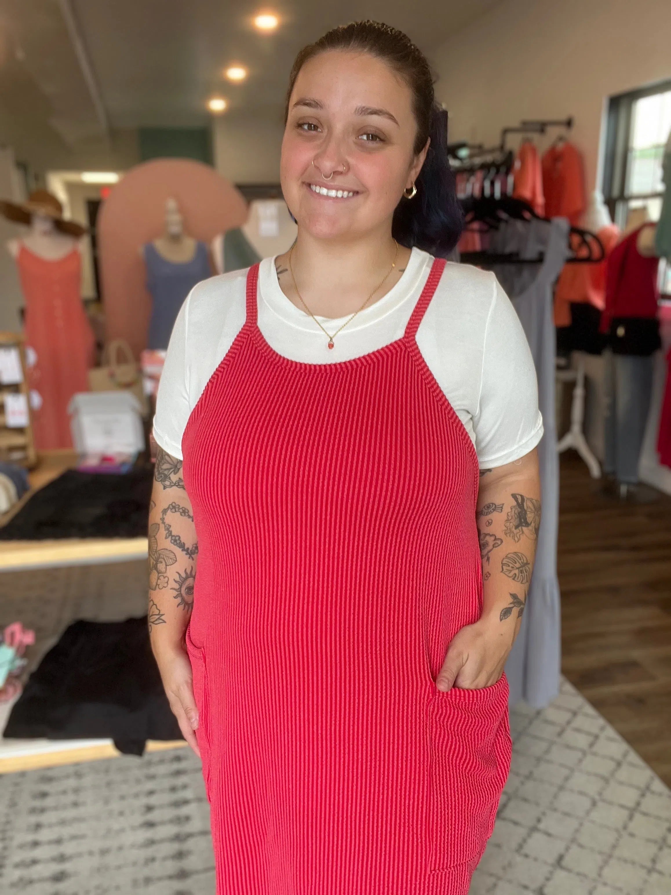 Shop Wavy Ribbed Tank Dress | Red-Dresses at Ruby Joy Boutique, a Women's Clothing Store in Pickerington, Ohio
