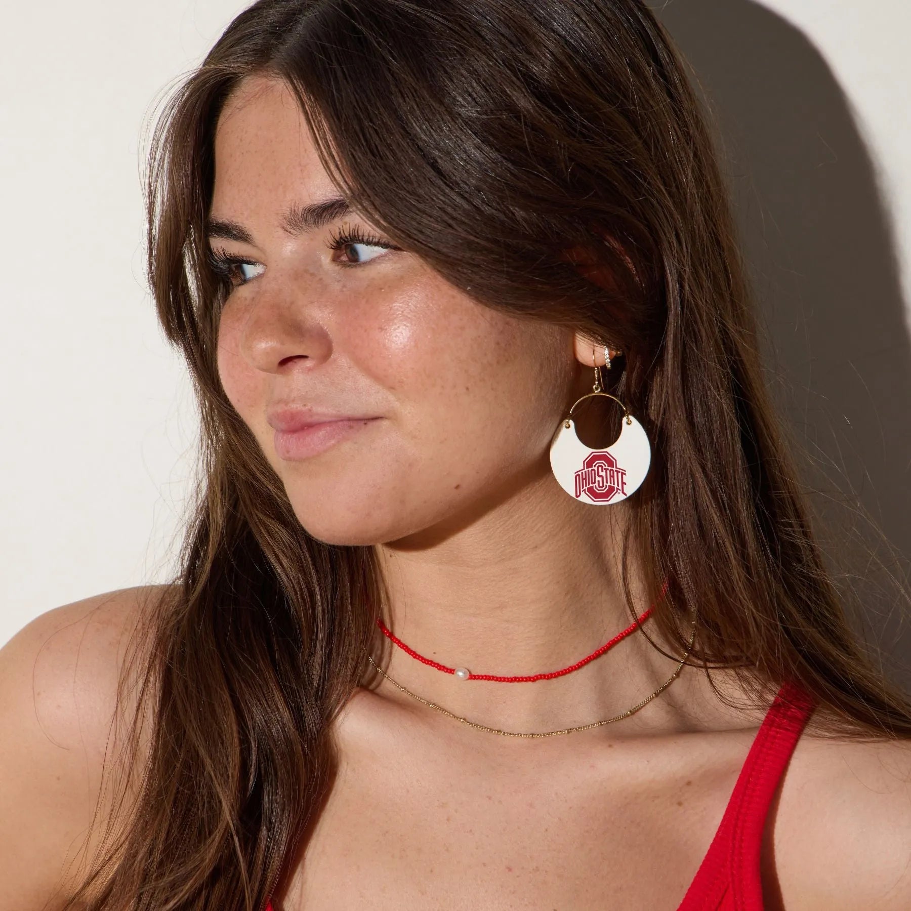 Shop White Ohio State University Nina Earrings | Nickel & Suede- at Ruby Joy Boutique, a Women's Clothing Store in Pickerington, Ohio