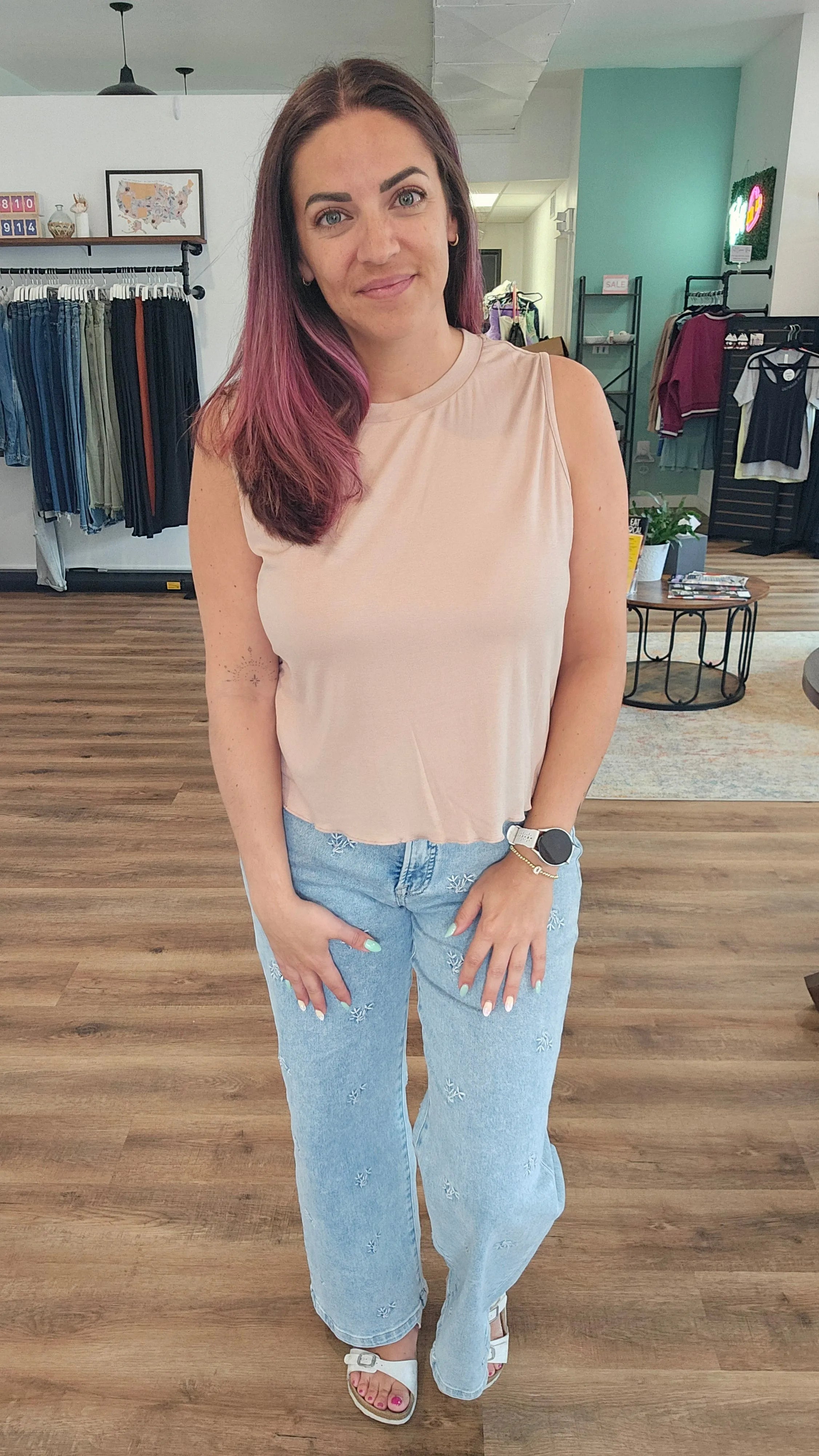 Shop Wide Leg Floral Embroidered Jeans | Risen- at Ruby Joy Boutique, a Women's Clothing Store in Pickerington, Ohio