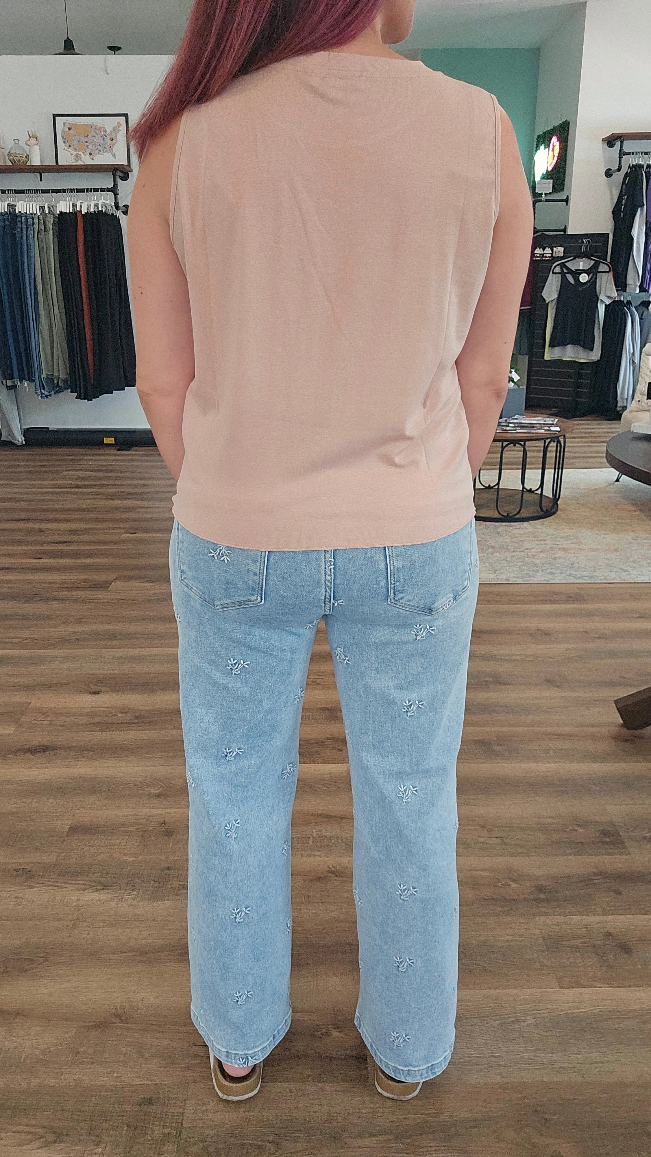 Shop Wide Leg Floral Embroidered Jeans | Risen- at Ruby Joy Boutique, a Women's Clothing Store in Pickerington, Ohio