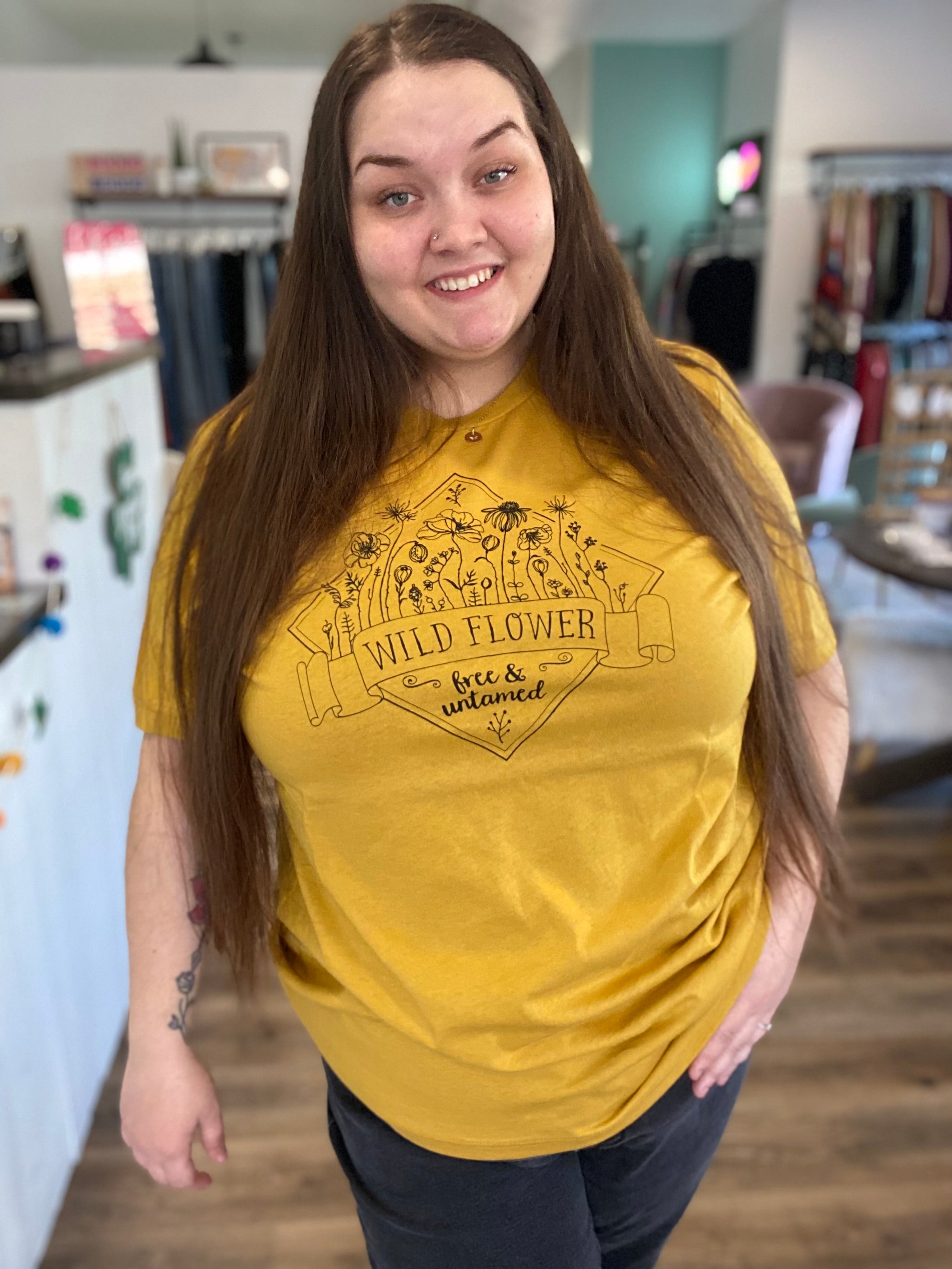 Shop Wildflower Free & Untamed Graphic Tee-Graphic Tee at Ruby Joy Boutique, a Women's Clothing Store in Pickerington, Ohio