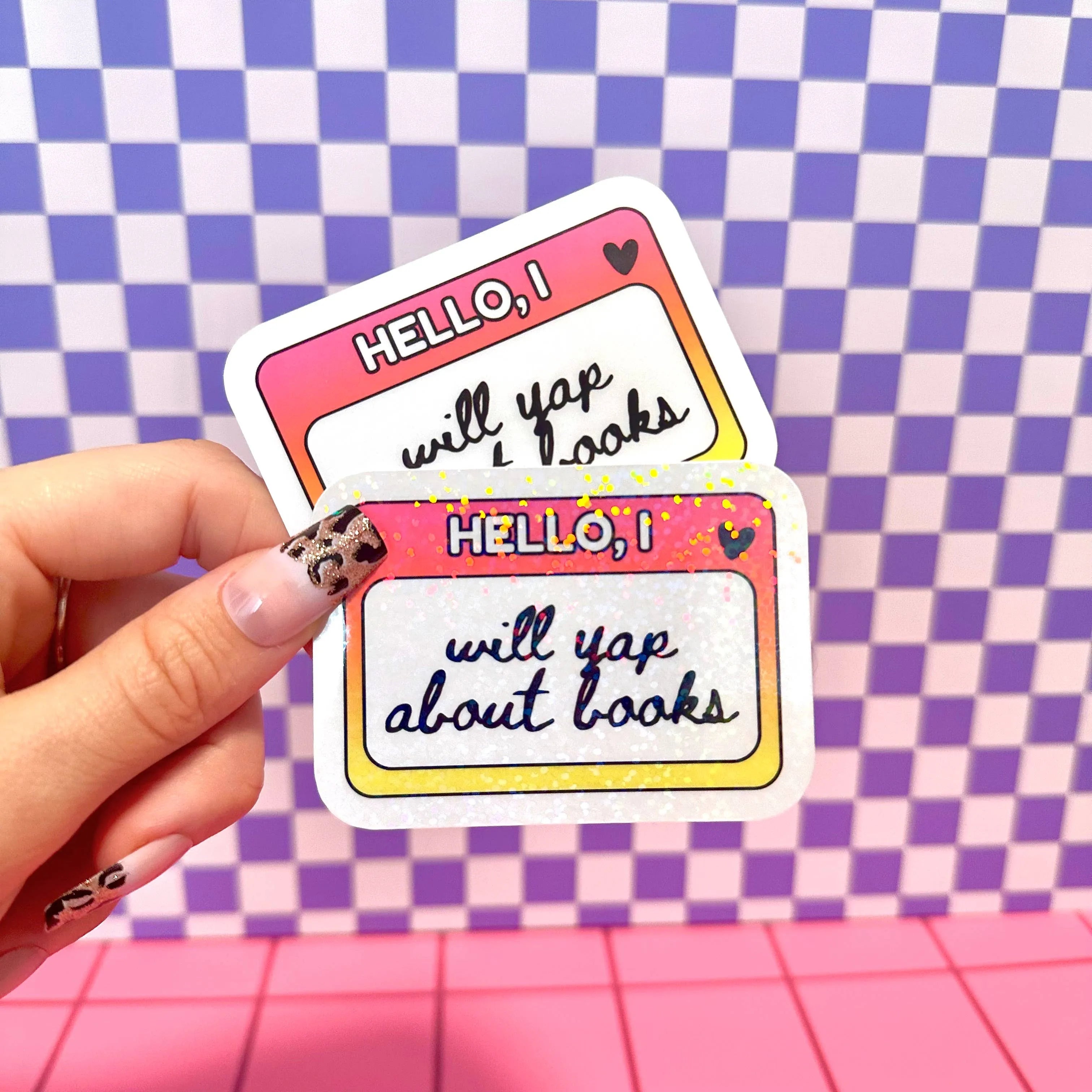 Shop Will Yap About Books Name Tag | Waterproof Vinyl Sticker- at Ruby Joy Boutique, a Women's Clothing Store in Pickerington, Ohio