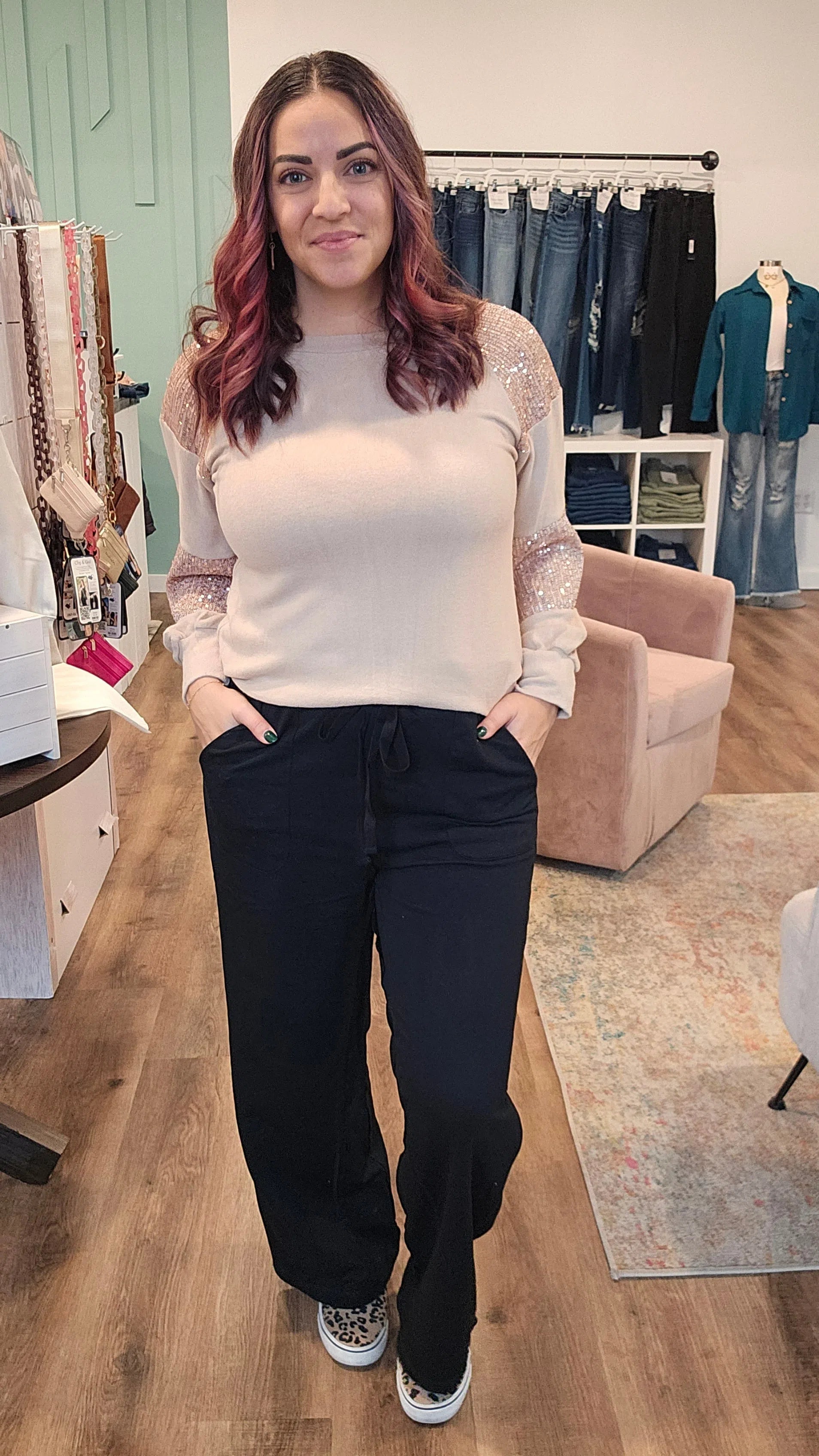 Shop Willa Straight Leg Pants with Pockets - Black-Pants at Ruby Joy Boutique, a Women's Clothing Store in Pickerington, Ohio