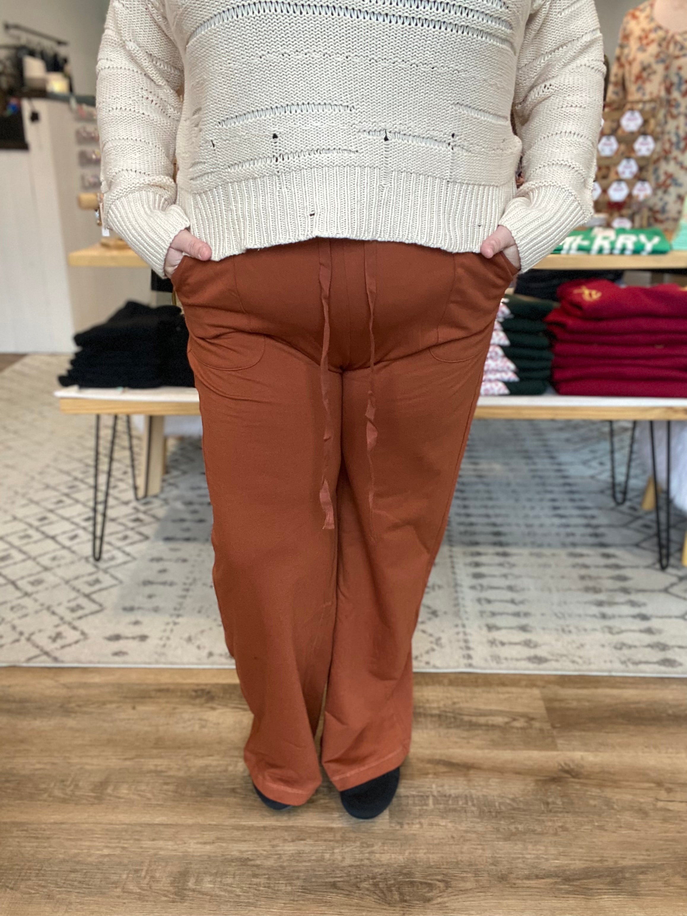 Shop Willa Straight Leg Pants with Pockets - Cinnamon-Pants at Ruby Joy Boutique, a Women's Clothing Store in Pickerington, Ohio