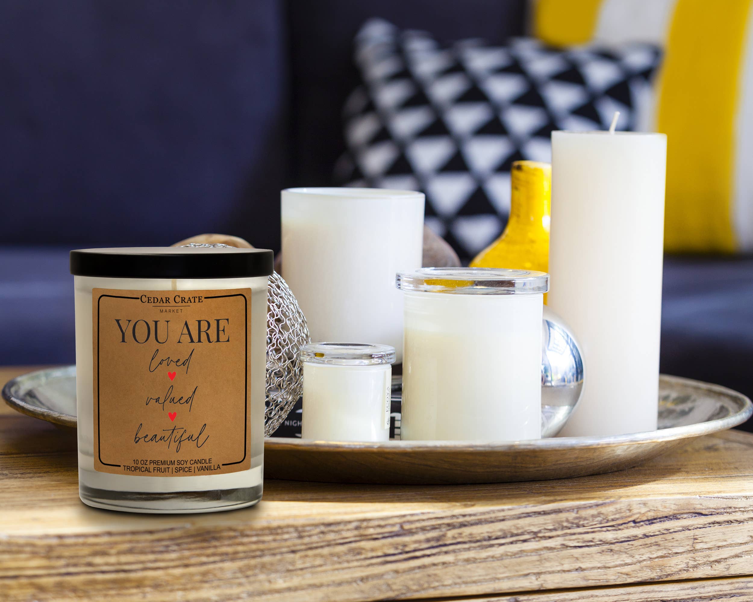 Shop You Are Loved Valued Beautiful | Tropical Fruit Temptations | Soy Candle- at Ruby Joy Boutique, a Women's Clothing Store in Pickerington, Ohio