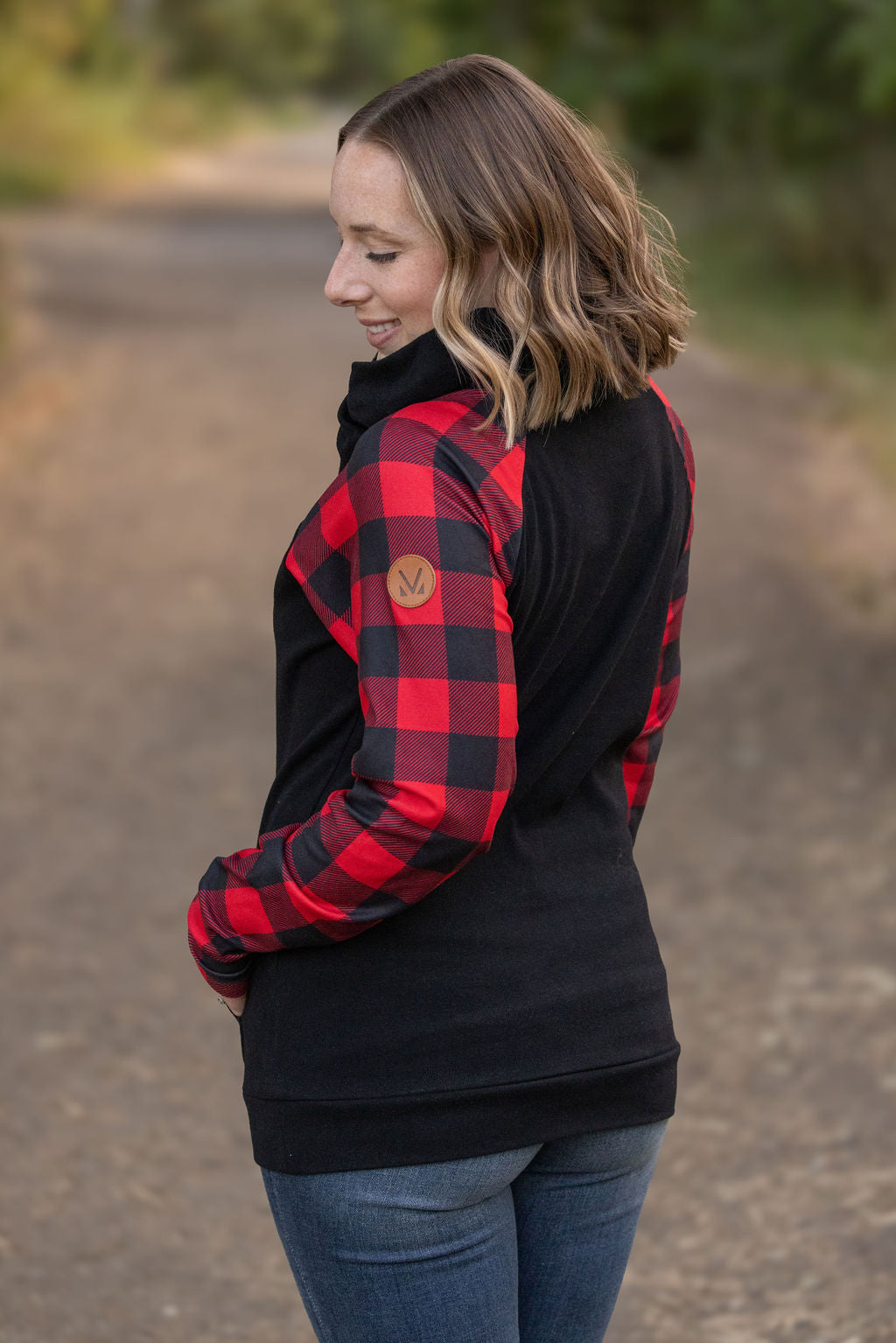 Shop Zoey ZipCowl - Black and Buffalo Plaid-Sweatshirt at Ruby Joy Boutique, a Women's Clothing Store in Pickerington, Ohio