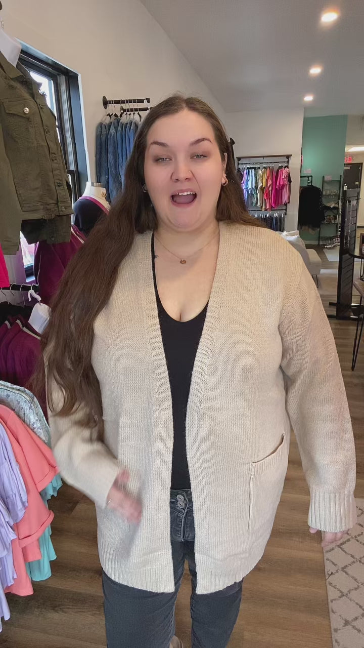 Makayla Fit Video Plus Taupe Cardigan 