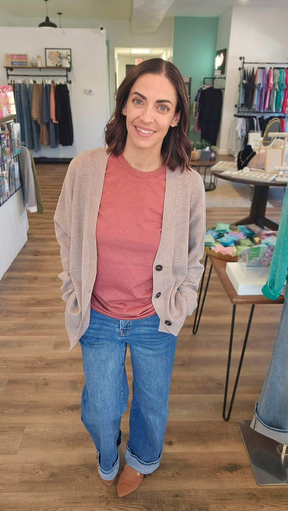 Shop Baby Waffle Knit Button Front Cardigan - Mocha- at Ruby Joy Boutique, a Women's Clothing Store in Pickerington, Ohio