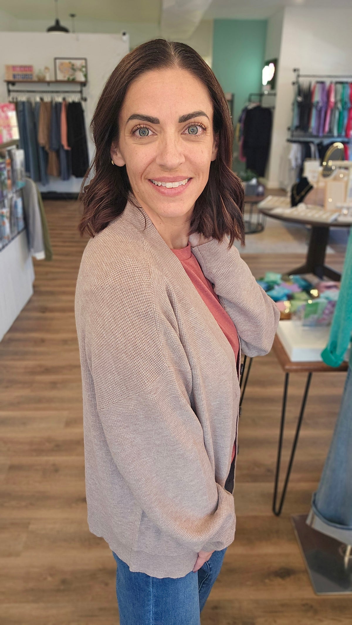 Shop Baby Waffle Knit Button Front Cardigan - Mocha- at Ruby Joy Boutique, a Women's Clothing Store in Pickerington, Ohio